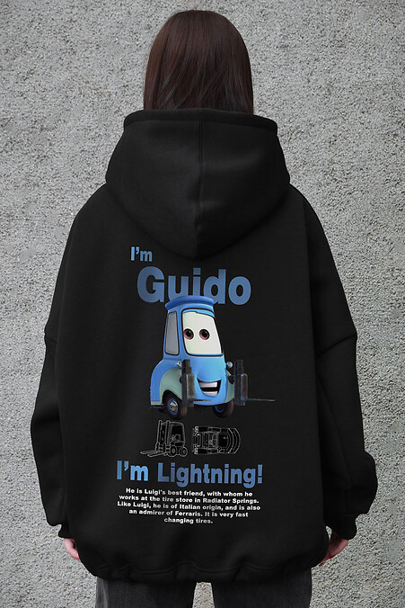 Schwarzer Damen-Oversize-Hoodie aus Fleece mit Kapuze und Guido-Print - #8056482