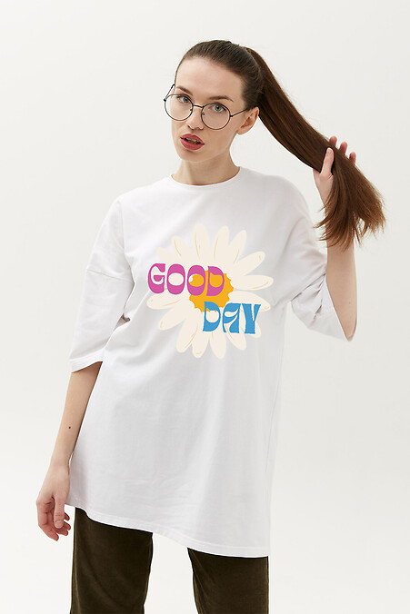 Oversized-T-Shirt in Weiß Good Day - #9001483