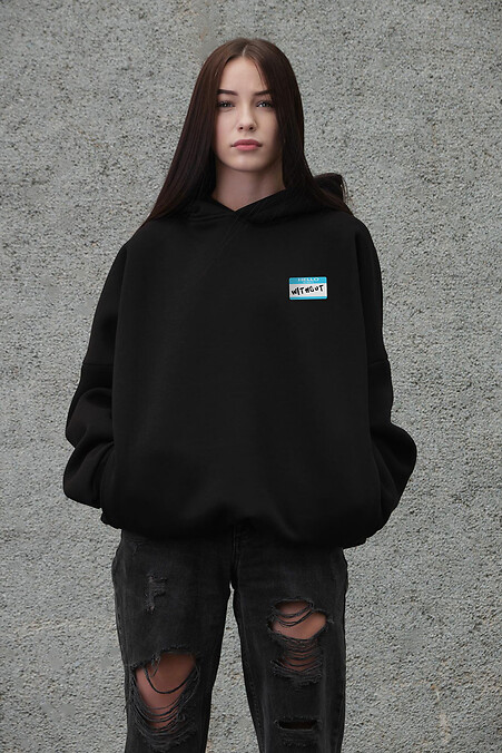 Schwarzer Damen-Oversize-Hoodie aus Fleece mit Kapuze und Hello-Print - #8056488