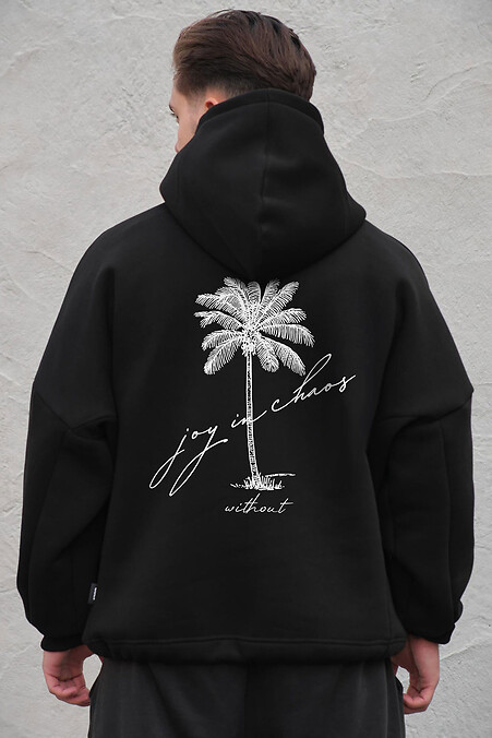 Schwarzer Herren-Oversize-Hoodie aus Fleece mit Kapuze und Joy Palma-Print - #8056489