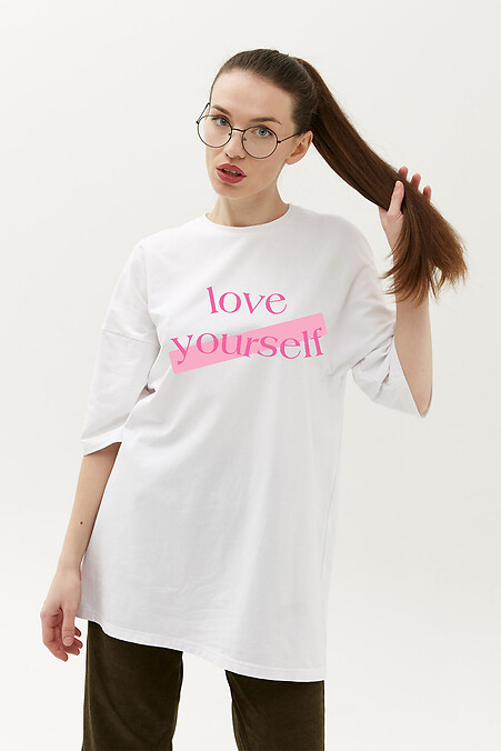 T-shirt oversize w kolorze białym Love yourself. Koszulki. Kolor: biały. #9001489