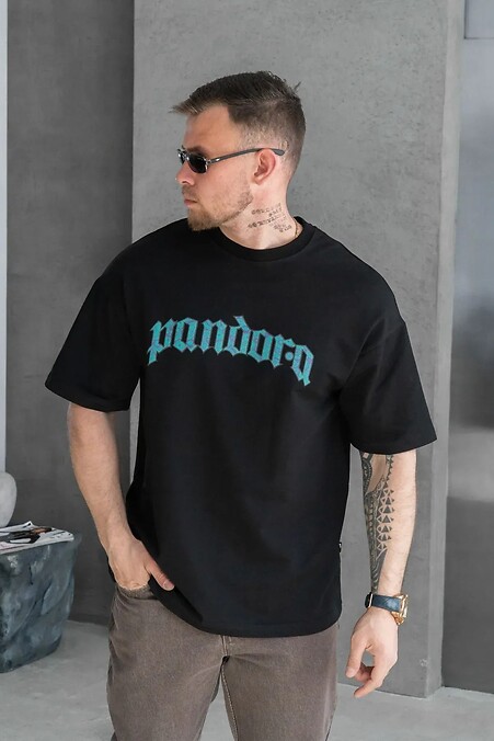 Męska koszulka typu oversize z nadrukiem PANDORA, czarna - #8034494