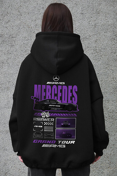 Schwarzer Damen-Oversize-Hoodie aus Fleece mit Kapuze und Mercedes-Print - #8056496