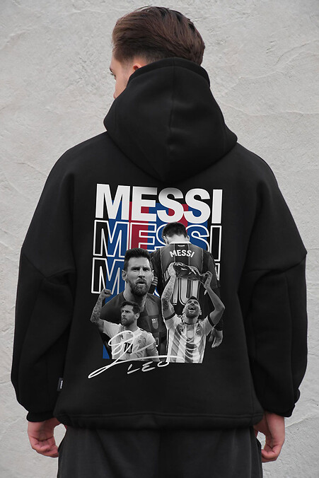 Schwarzer Herren-Oversize-Hoodie aus Fleece mit Kapuze und Messi-Print - #8056497
