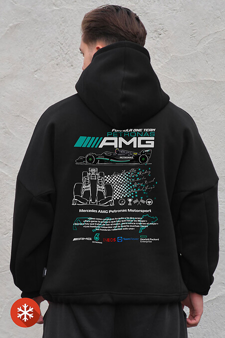 Мужское оверсайз худи толстовка на флисе с капюшоном и принтом Without AMG Black - #8055500