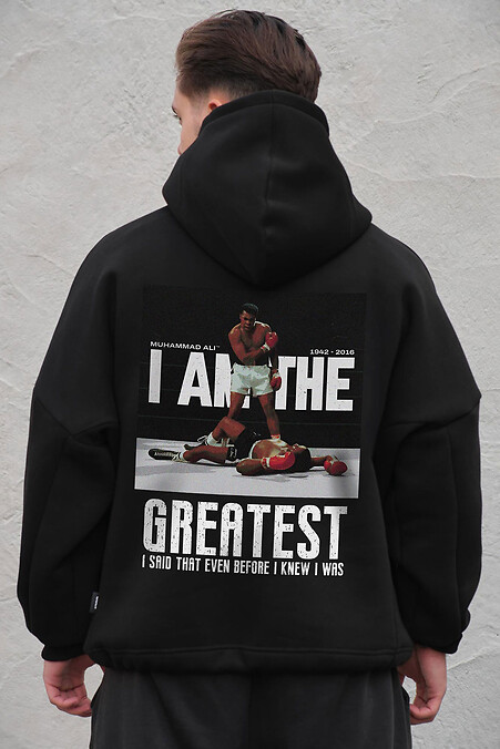 Schwarzer Herren-Oversize-Hoodie aus Fleece mit Kapuze und Muhammad Ali-Print - #8056501