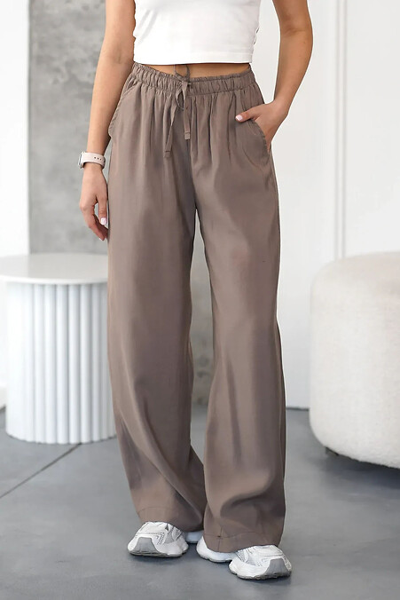Женские брюки прямые летние из хлопковой плащевки Tencel Dubai светло-коричневые - #8034506