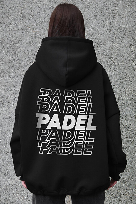 Schwarzer Damen-Oversize-Hoodie aus Fleece mit Kapuze und Padel-Print - #8056506