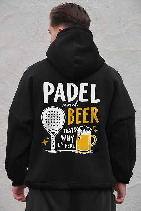Schwarzer Herren-Oversize-Hoodie aus Fleece mit Kapuze und Padel And Beer-Print - #8056507