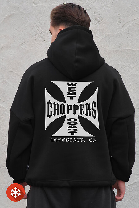 Мужское оверсайз худи толстовка на флисе с капюшоном и принтом Without Choppers Black - #8055508
