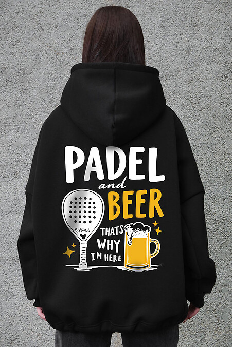 Schwarzer Damen-Oversize-Hoodie aus Fleece mit Kapuze und Padel And Beer-Print - #8056508