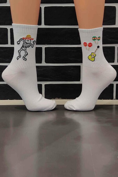 Mexico socks (skeleton, guitar). Golfs, socks. Color: white. #8024510