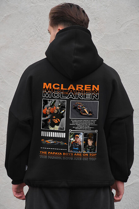 Schwarzer Herren-Oversize-Hoodie aus Fleece mit Kapuze und Papaya Boys McLaren-Print - #8056511