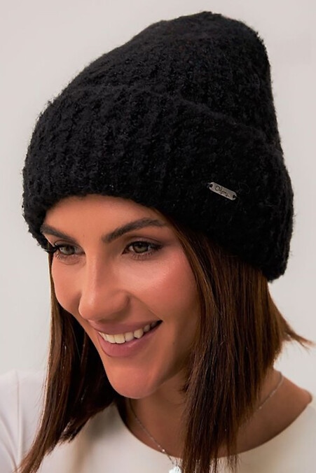 Жіноча букльована шапка чорного кольору - #4496512