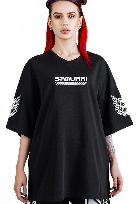 Women's t-shirt-kimono oversized cut with prints "Arasaka". T-shirts. Color: black. #8037512