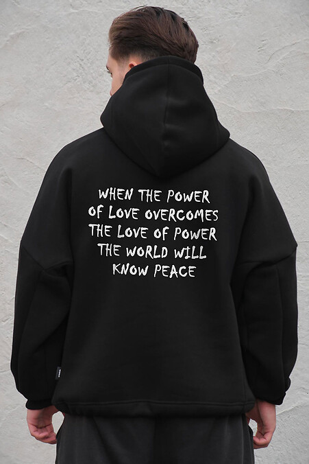 Schwarzer Herren-Oversize-Hoodie aus Fleece mit Kapuze und Power Peace-Print - #8056517