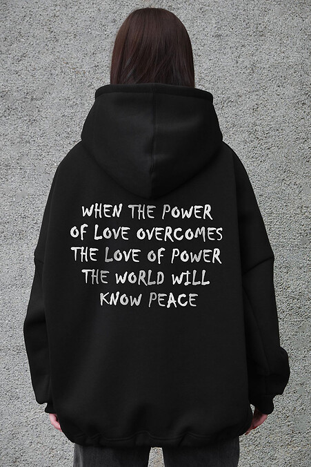 Женское оверсайз-худи-толстовка на флисе с капюшоном и принтом Power Peace Black - #8056518