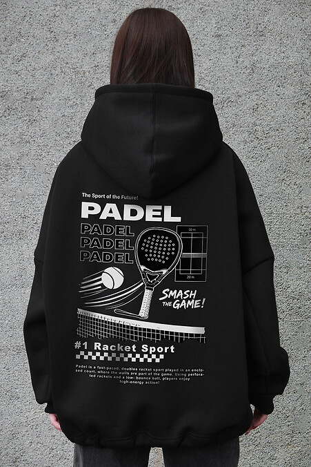 Schwarzer Damen-Oversize-Hoodie aus Fleece mit Kapuze und Smash The Game-Print - #8056530