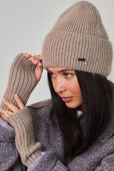 Жіночі мітенки М-19 бежевого кольору - #4496533