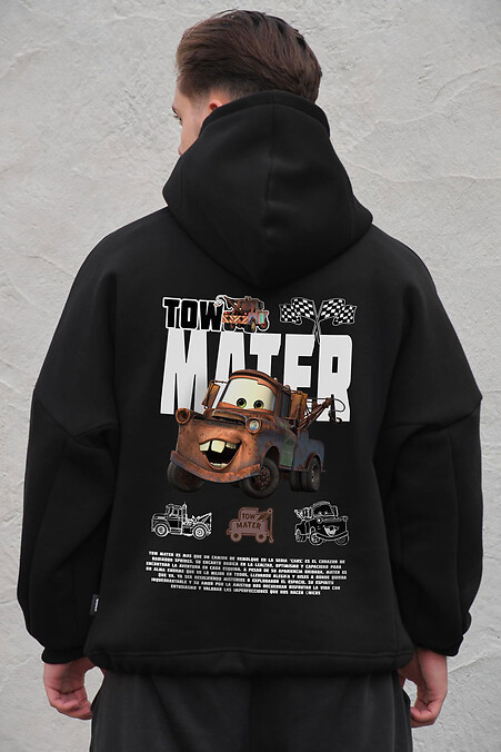 Schwarzer Herren-Oversize-Hoodie aus Fleece mit Kapuze und Tow Mater-Print - #8056535
