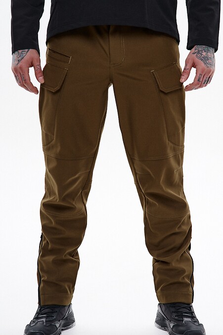 Spodnie cargo z softshellu „Warrior”, coyote. Spodnie. Kolor: brązowy. #8037539