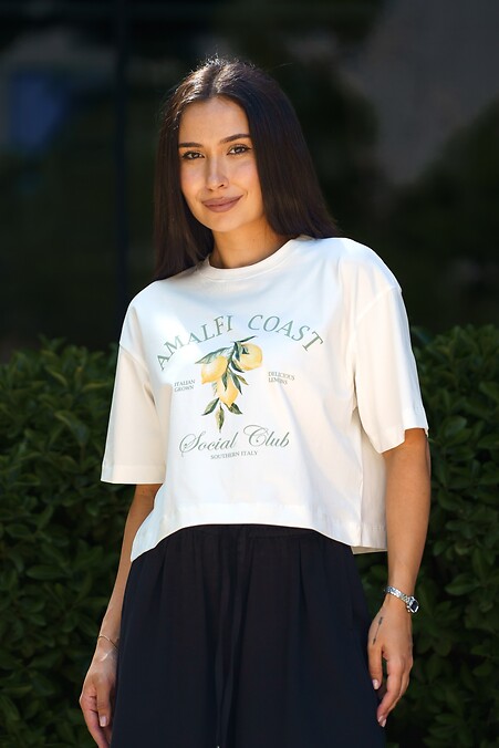Жіноча футболка оверсайз укорочена Oversize Crop Lemon біла - #8034542