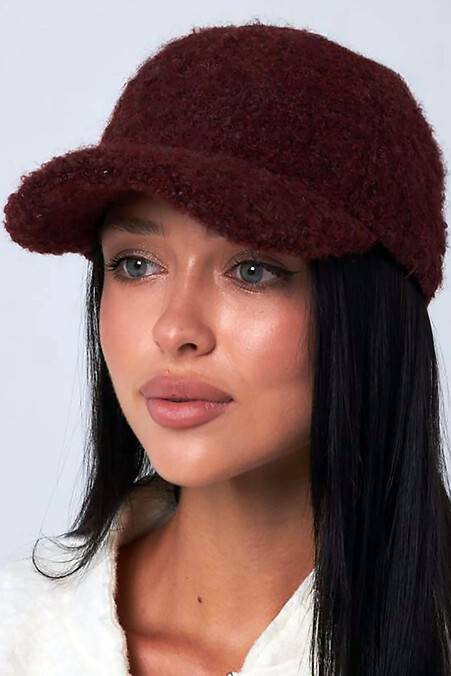 Жіноча букльована бейсболка бордового кольору - #4496543