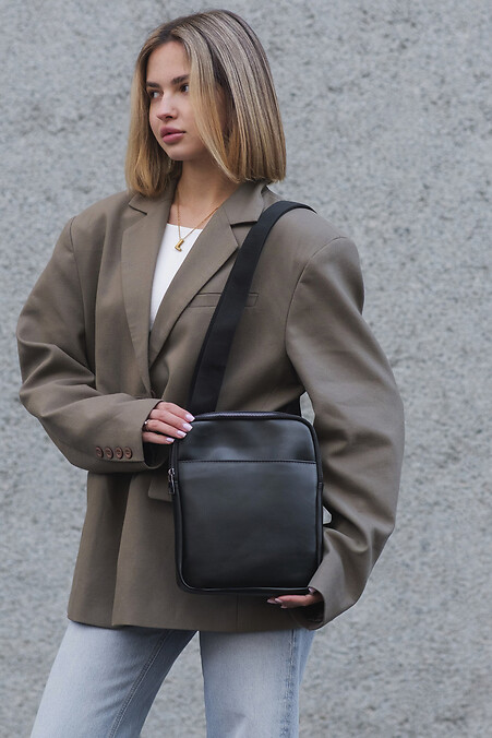 Women's Leather Messenger Bag Metal Black - #8049543