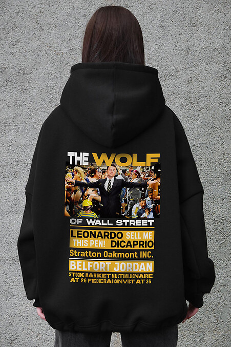 Schwarzer Damen-Oversize-Hoodie aus Fleece mit Kapuze und Wolf-Print - #8056544