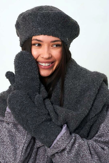 Женский буклеванный берет темно-серого цвета - #4496545