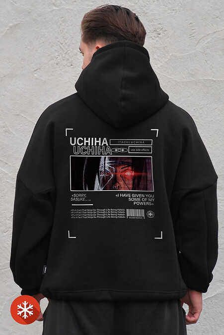 Чоловіче Оверсайз Худі Толстовка На Флісі З Капюшоном Та Принтом Uchiha Black - #8055560