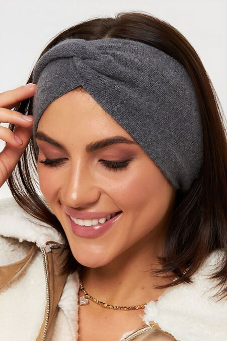 Полушерстяная женская повязка темно-серого цвета - #4496564