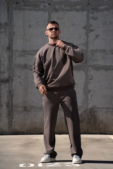 Men's oversized demi-season sweatshirt made of thick cotton TMV Terry Light brown - #8034564