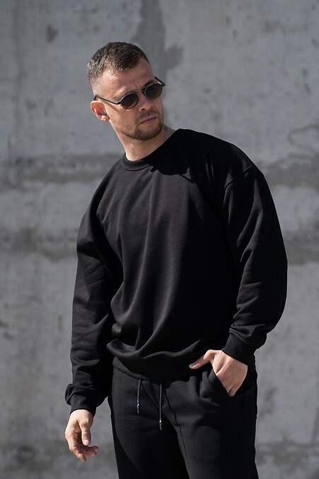 Men's oversized demi-season sweatshirt made of thick cotton TMV Terry Black - #8034565