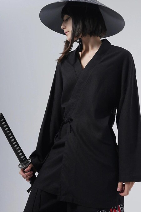 Women's oversized linen kimono "Hideko", black. Jackets, Cardigans. Color: black. #8037565