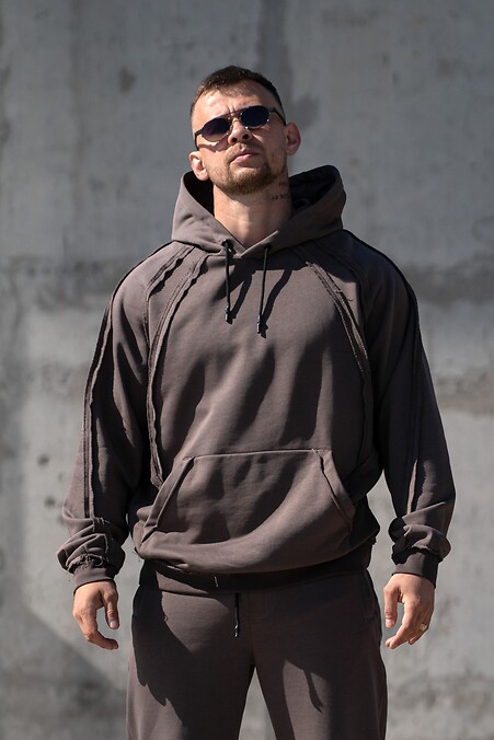 Męska bluza z kapturem oversize z grubej bawełny Armor Jasnobrązowa - #8034568