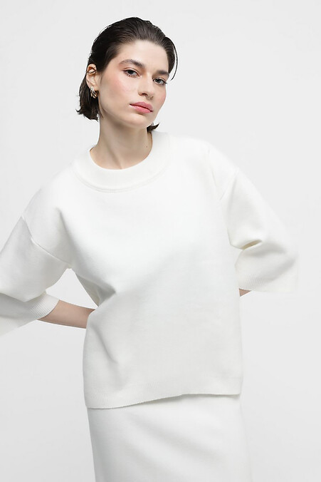 Gestrickter weißer Damenanzug. Anzüge. Farbe: weiß. #4038571