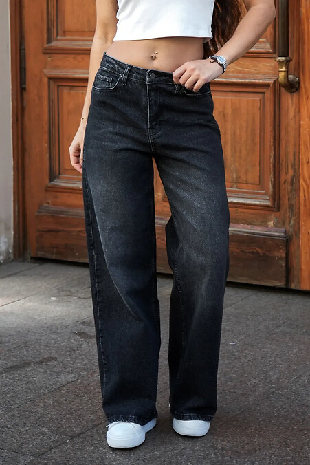 Women's Straight Wide Leg Dark Gray Jeans - #8034571