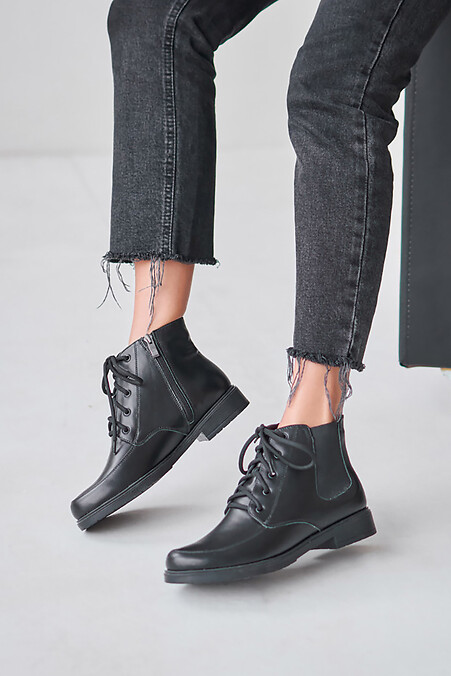 Damskie skórzane buty półsezonowe, czarne - #4205580