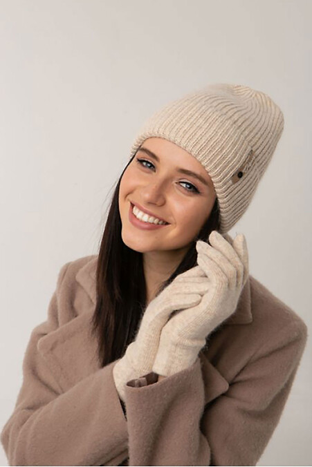 Жіночі шерстяні рукавички, крем-брюле - #4496582