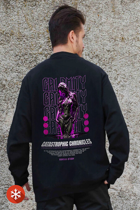 Чоловічий Утеплений Оверсайз Світшот На Флісі З Принтом Calomity Black - #8055582