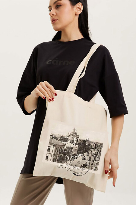 Сумка шоппер бежевого кольору "Історичне Рівне". Шопери. Колір: бежевий. #9001582