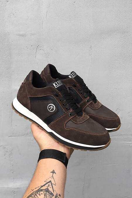 Men's spring-autumn leather sneakers. Sneakers. Color: brown. #8019585