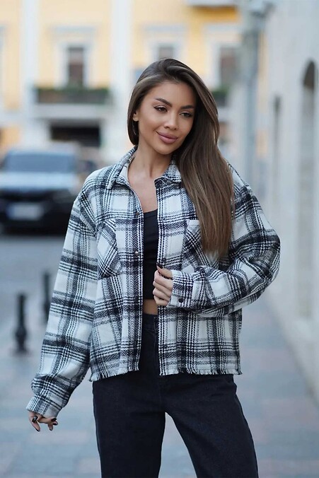 Teamv Oversize Women's Warm Plaid Shirt, Black and White - #8034585