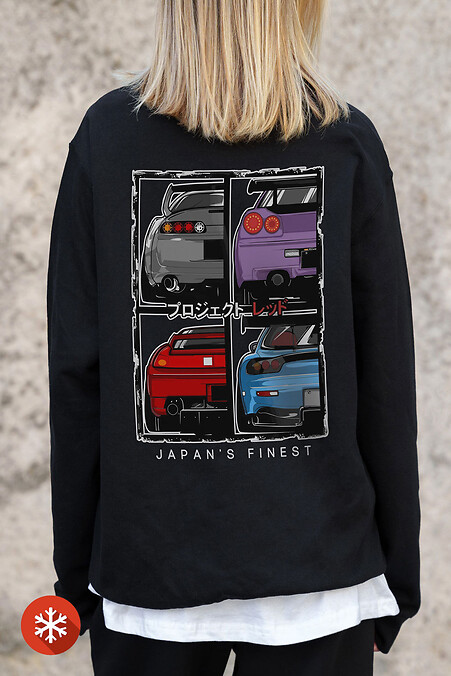 Women's Insulated Oversized Sweatshirt With Fleece Printed Cars Black - #8055585