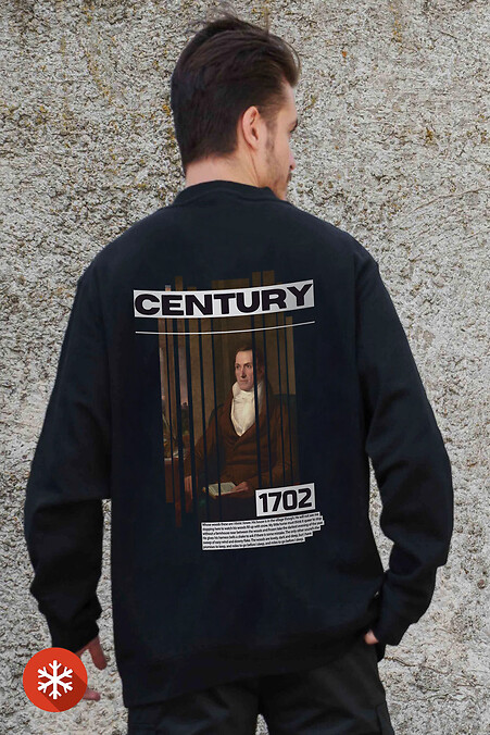 Men's Insulated Oversized Sweatshirt With Fleece Printed Century Black - #8055586