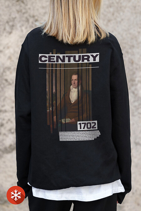 Women's Insulated Oversized Fleece Sweatshirt With Printed Century Black - #8055587