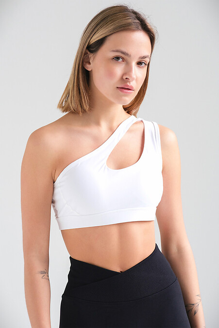 Women's Push Up One Shoulder Sports Bra Yoga White - #8049589