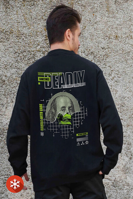 Męska ocieplana bluza z polaru z nadrukiem Deadly Black - #8055590