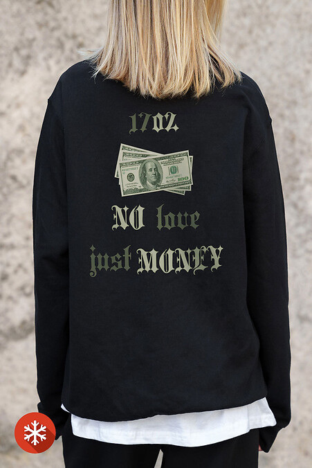 Women's Insulated Oversized Sweatshirt With Fleece Printed Dollar Black - #8055597